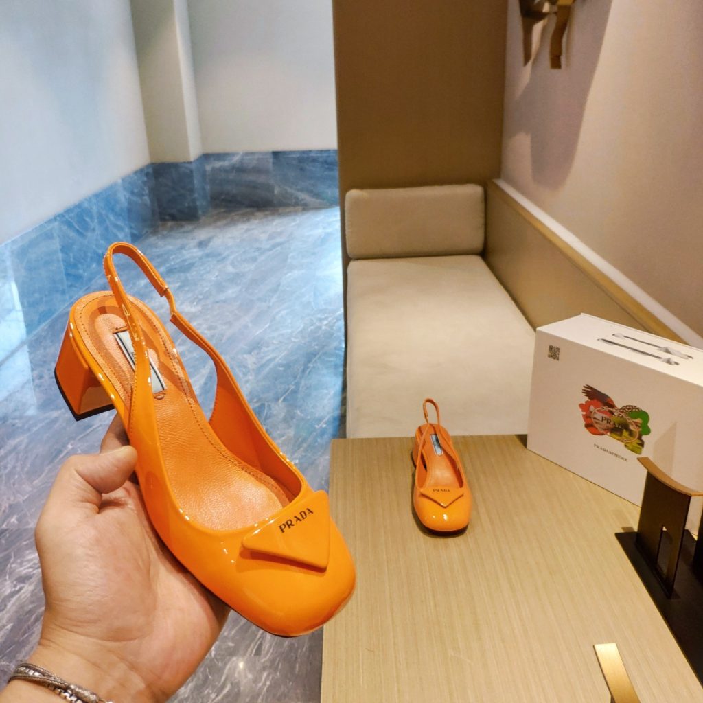 Prada Patent Sling-Back Pumps Orange For Women 1.8in/45mm PRD