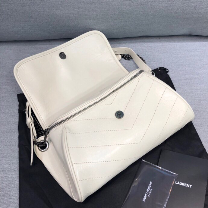 Saint Laurent Niki Medium Crinkled Shoulder Bag White For Women 11in/28cm YSL