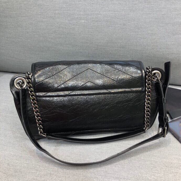 Saint Laurent Niki Medium Crinkled Shoulder Bag Black For Women 11in/28cm YSL