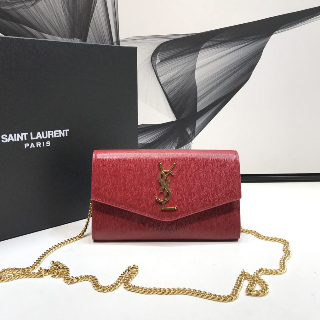 Saint Laurent Uptown Chain Wallet Red For Women 7.4in/19cm YSL