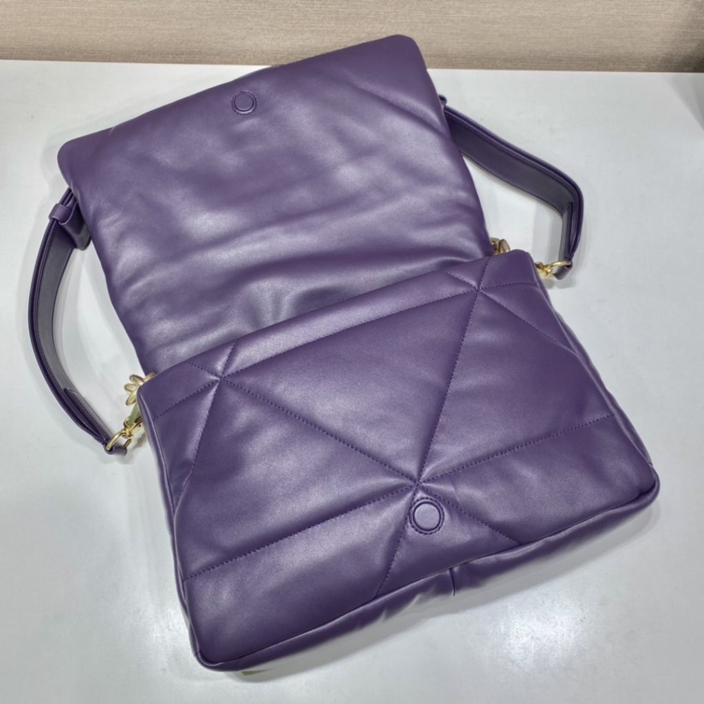 Prada System Nappa Patchwork Shoulder Bag Purple For Women, Women’s Bags 7.5in/19cm