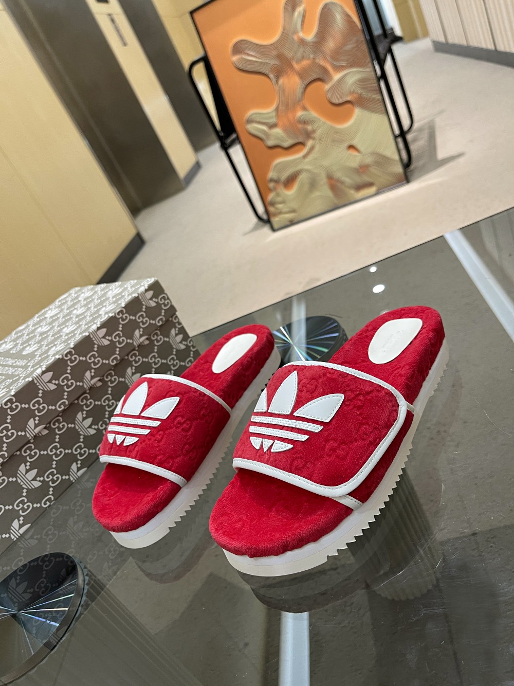 Gucci x Adidas Women’s GG Platform Sandal Red For Women GG 702398 UU010 6560