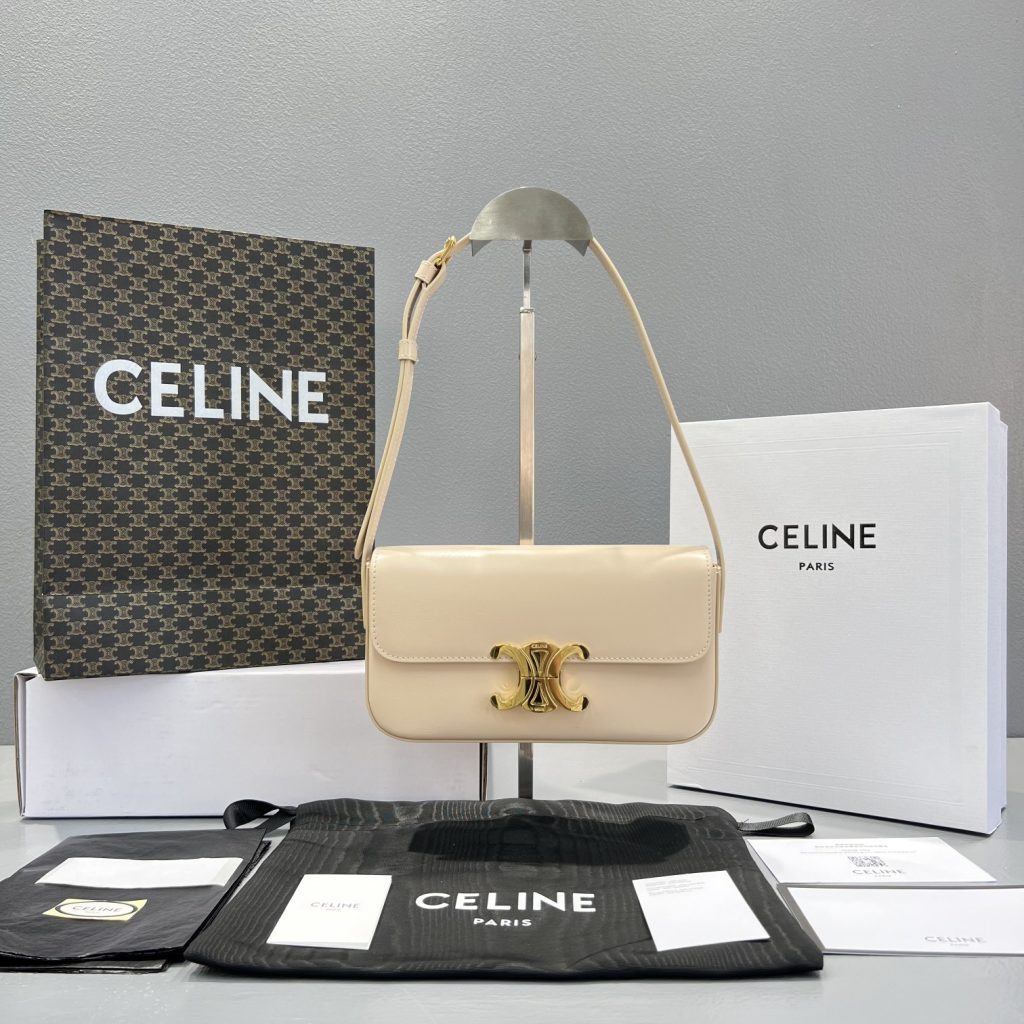 Celine Triomphe Shoulder Bag Beige For Women 8in/20.5cm