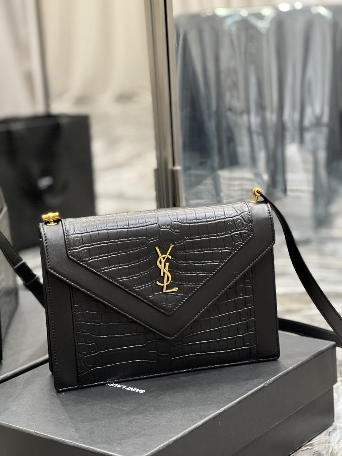 Saint Laurent Gaby Satchel Bag In Black With Gold Toned Hardware For Women 10.2in/26cm YSl 695724DZEUW1000