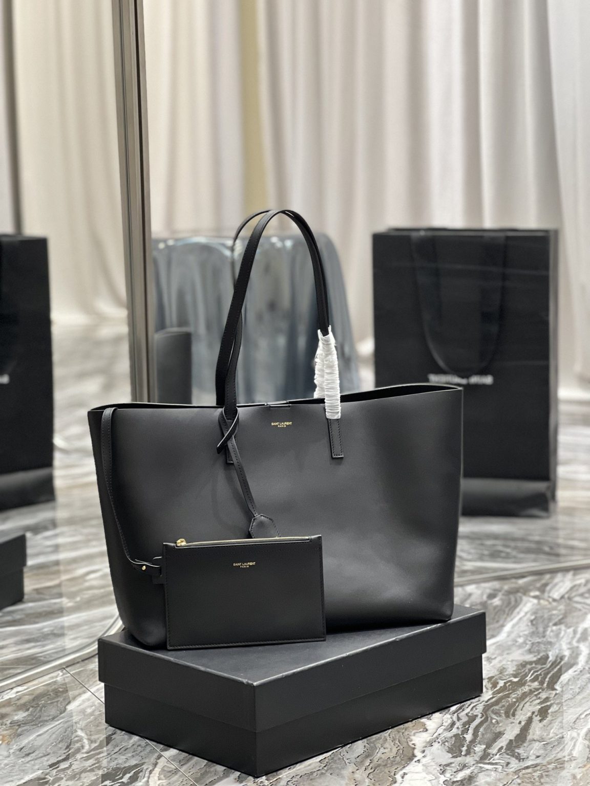 Saint Laurent Shopping E/W Tote Bag Black With Gold Hardware For Women 14.5in/38cm YSL 600281CSV0J1000