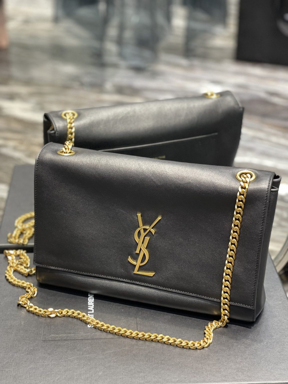 Saint Laurent Kate Medium Reversible Chain Bag Black In Suede With Gold Hardware For Women 11.2in/29cm YSL