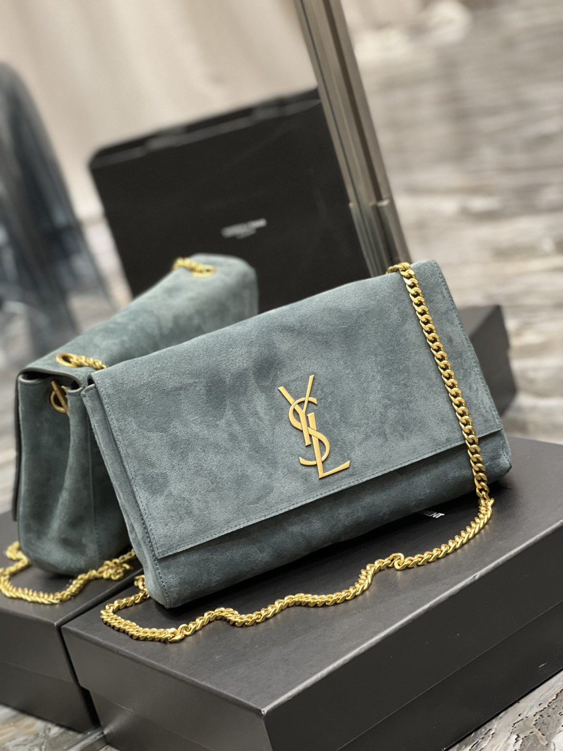 Saint Laurent Kate Medium Reversible Chain Bag In Suede With Gold Hardware For Women 11.2in/29cm YSL