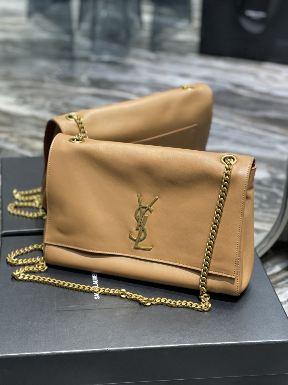 Saint Laurent Kate Medium Reversible Chain Bag Brown In Suede With Gold Hardware For Women 11.2in/29cm YSL