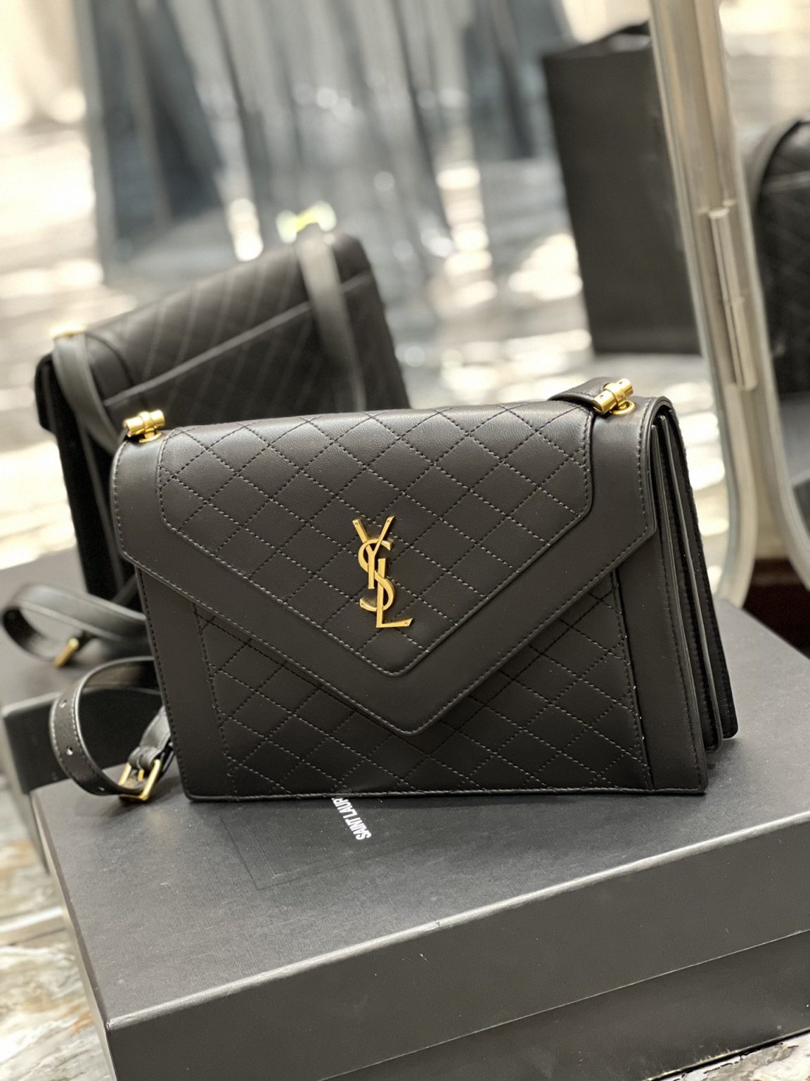 Saint Laurent Gaby Satchel Bag In Black With Gold Toned Hardware For Women 10.2in/26cm 6688631EL071000