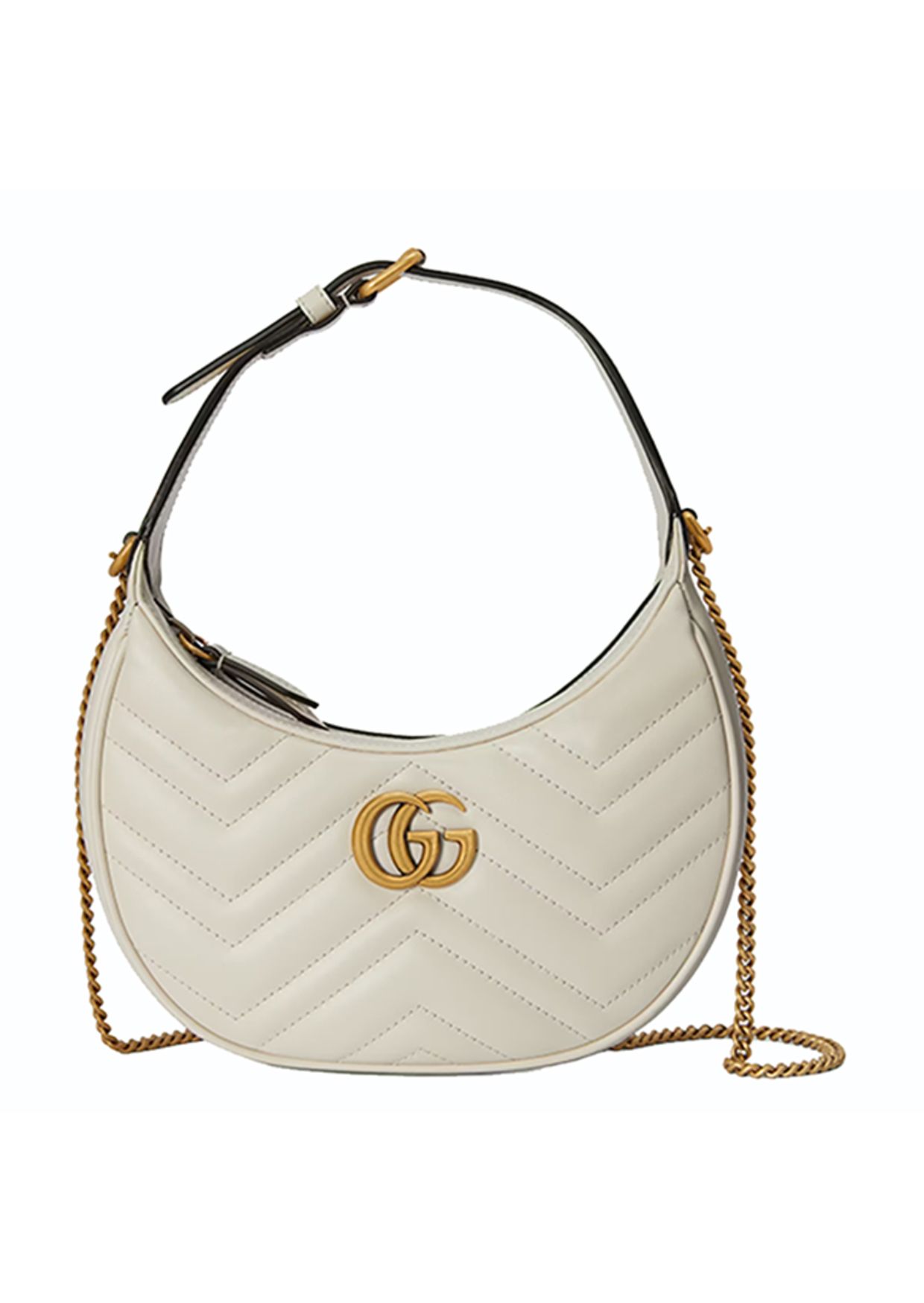 Gucci Marmont Half Moon Shaped Mini Bag White For Women, Women’s Bags 8.5in/22cm GG ‎699514 DTDHT 9022