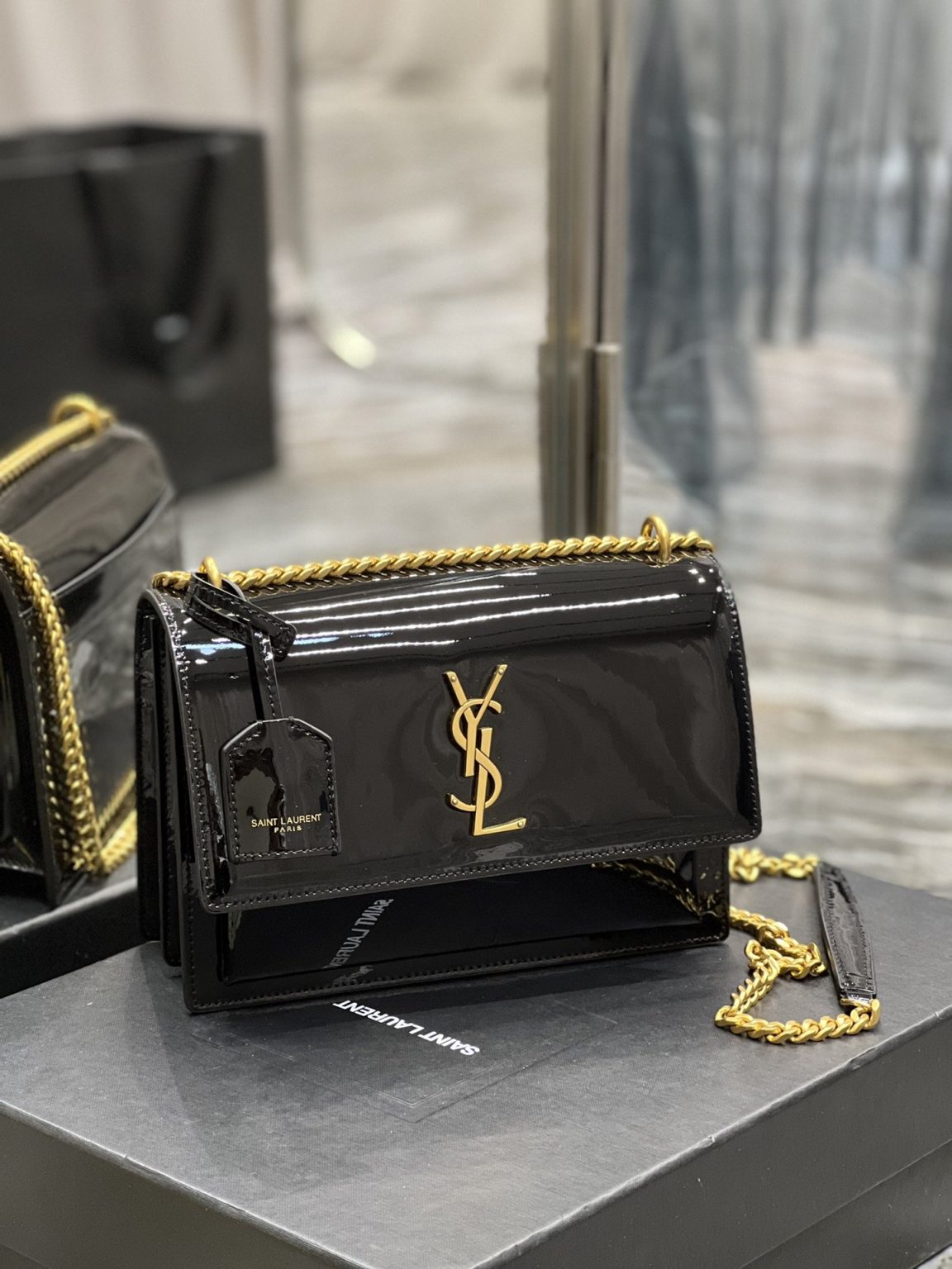 Saint Laurent Sunset Medium Chain Bag For Women 8.6in/22cm Black YSL