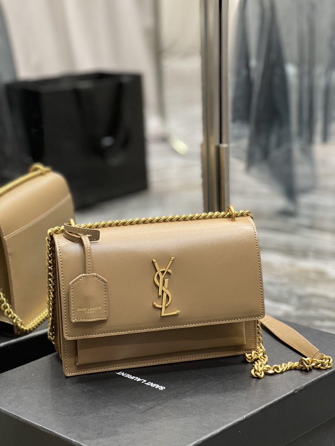 Saint Laurent Sunset Medium Chain Bag For Women 8.6in/22cm Dark Beige YSL 442906D420W2721