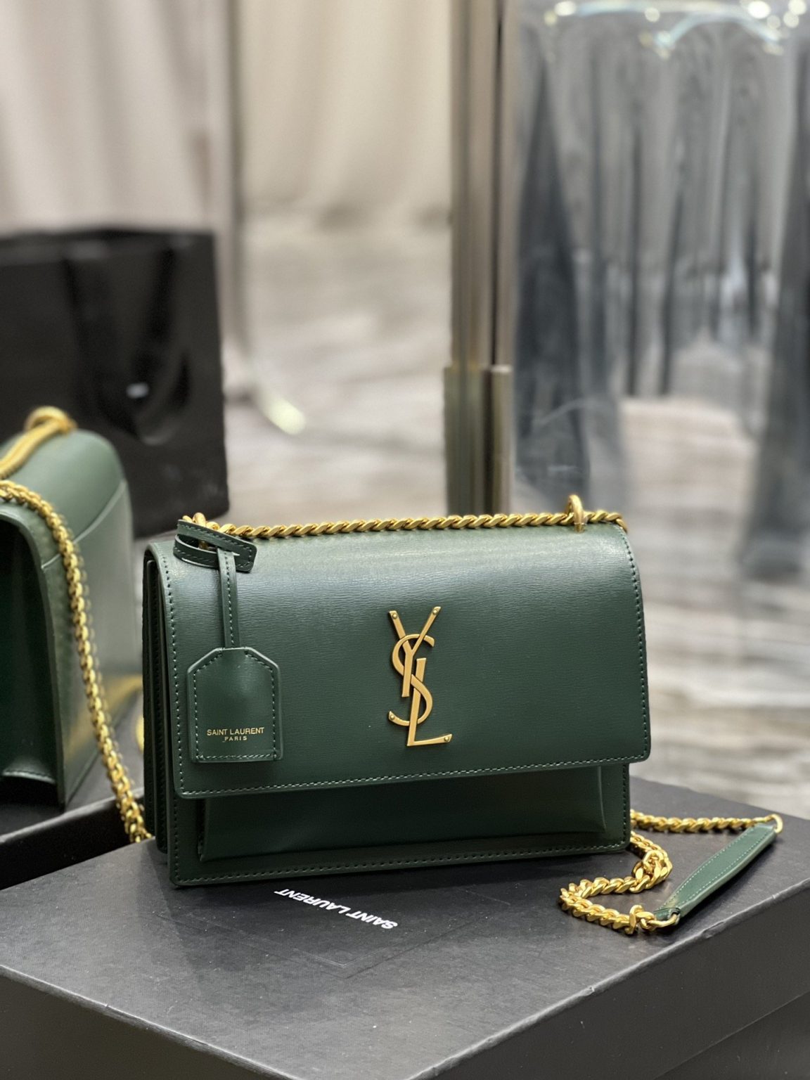 Saint Laurent Sunset Medium Chain Bag For Women 8.6in/22cm Green YSL