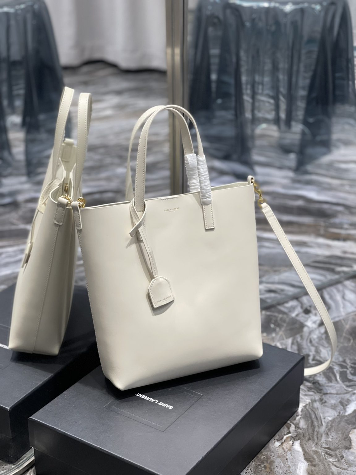 Saint Laurent Shopping Bag White Toy In Supple For Women 11in/28cm YSL 600307CSV0J9207