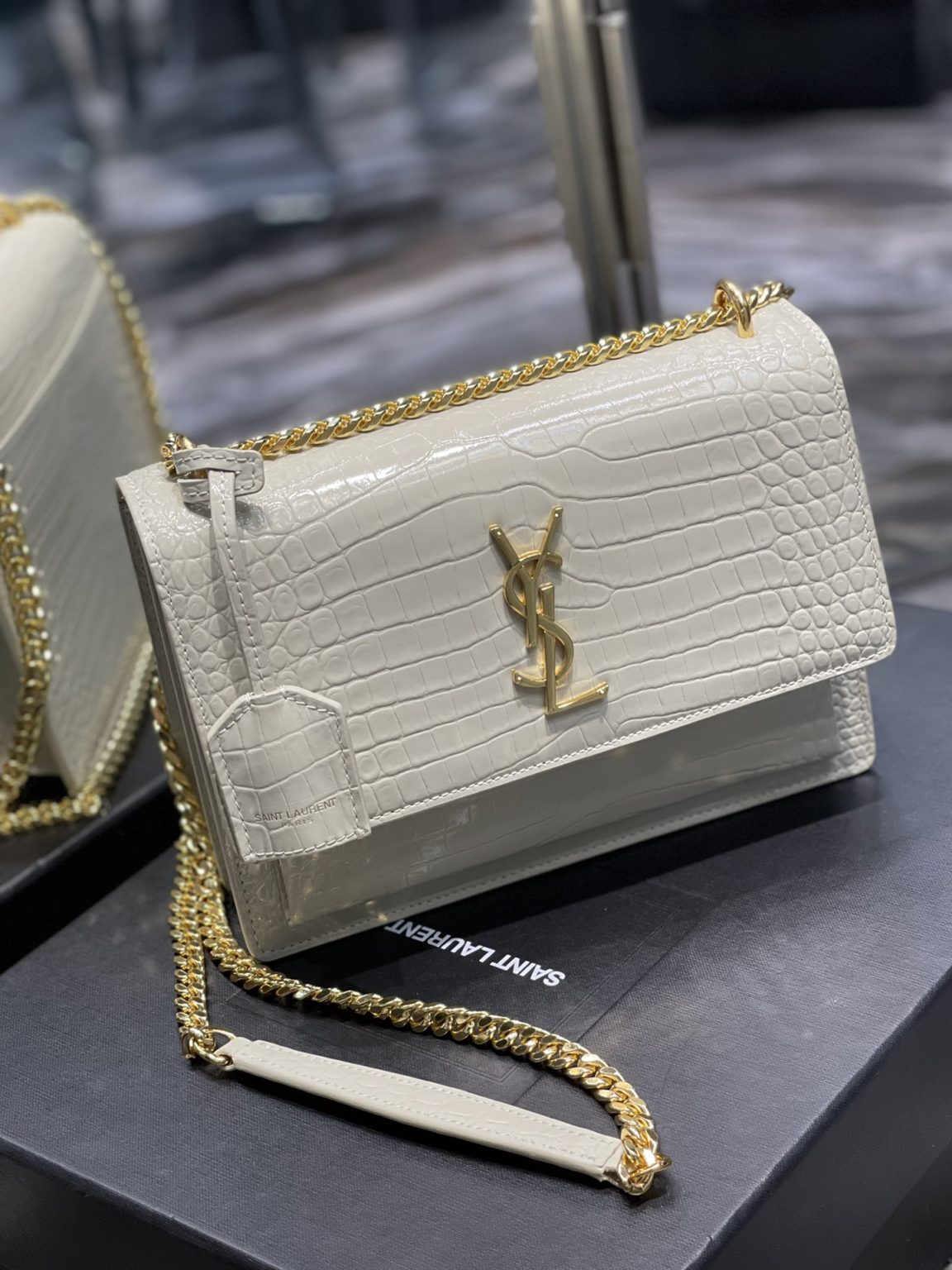 Saint Laurent Sunset Medium Chain Bag For Women 8.6in/22cm White YSL 442906DND0J9207