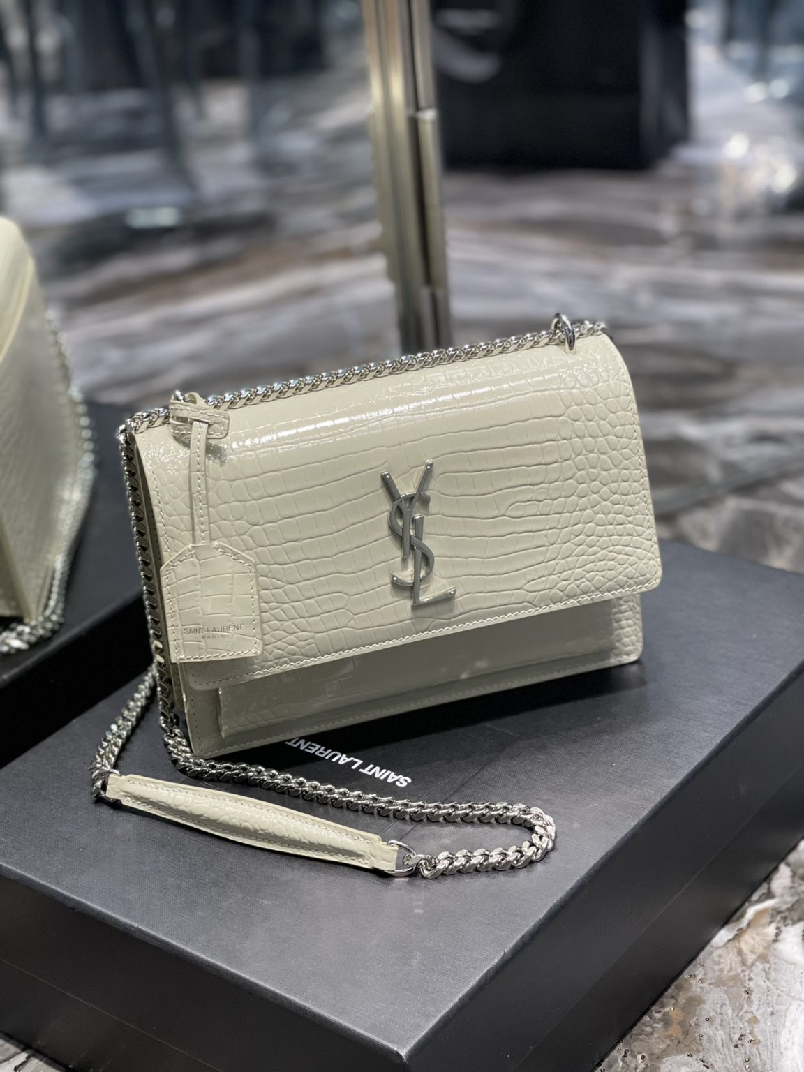 Saint Laurent Sunset Medium Chain Bag For Women 8.6in/22cm White YSL 442906DND0N9207