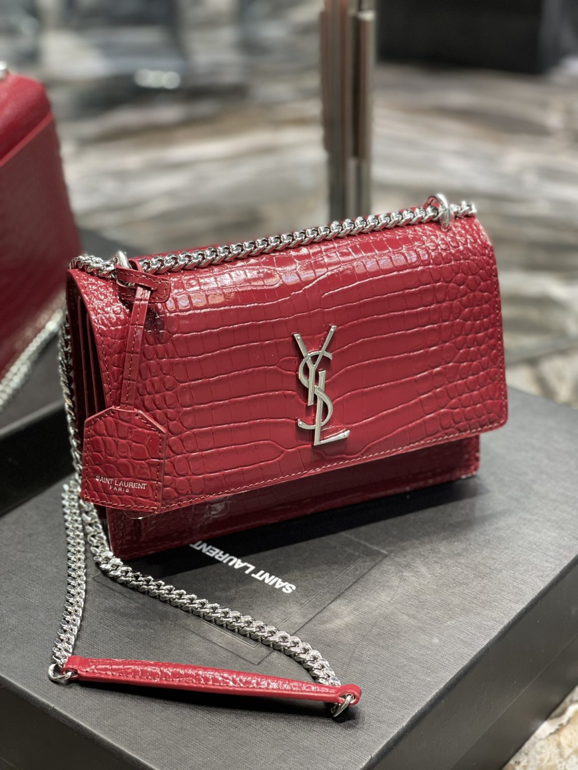 Saint Laurent Sunset Medium Chain Bag Red For Women 8.6in/22cm YSL