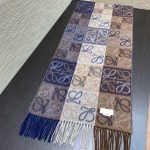 Loewe Anagram In Wool And Cashmere Navy/Brown Scarf 180cm/71in 0010478220