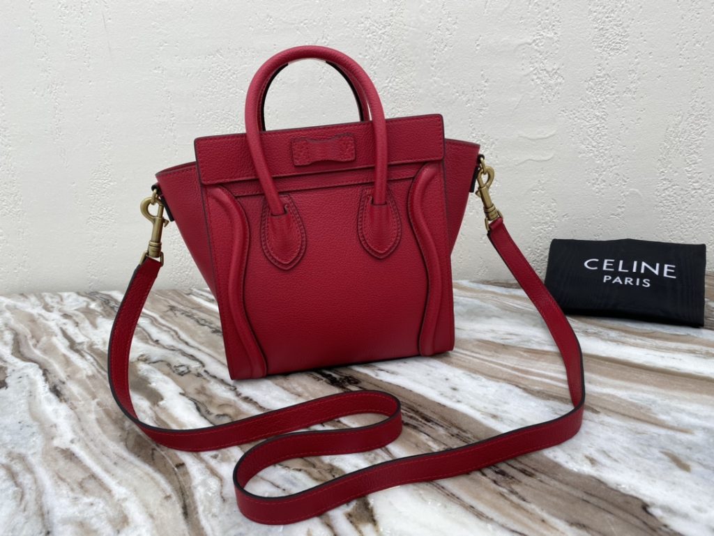 Celine Nano Luggage Bag In Drummed Red For Women 8in/20cm