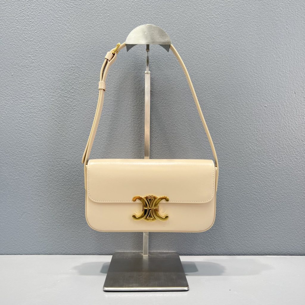 Celine Triomphe Shoulder Bag Beige For Women 8in/20.5cm