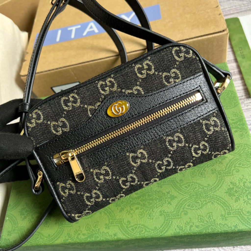 Gucci Ophidia Mini GG Bag Black And Ivory GG Denim Jacquard For Women  7in/17.5cm GG 517350 UN3BG 1274