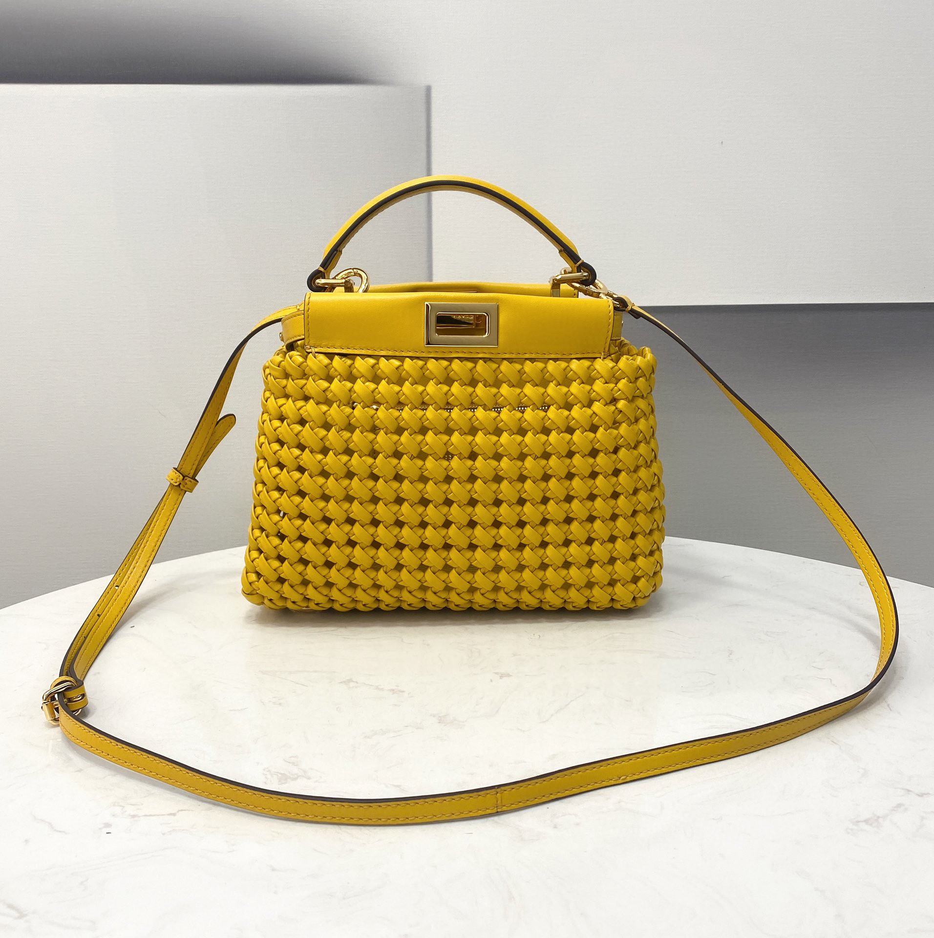 Fendi Peekaboo Mini Yellow Braided Bag For Woman 18cm/7in