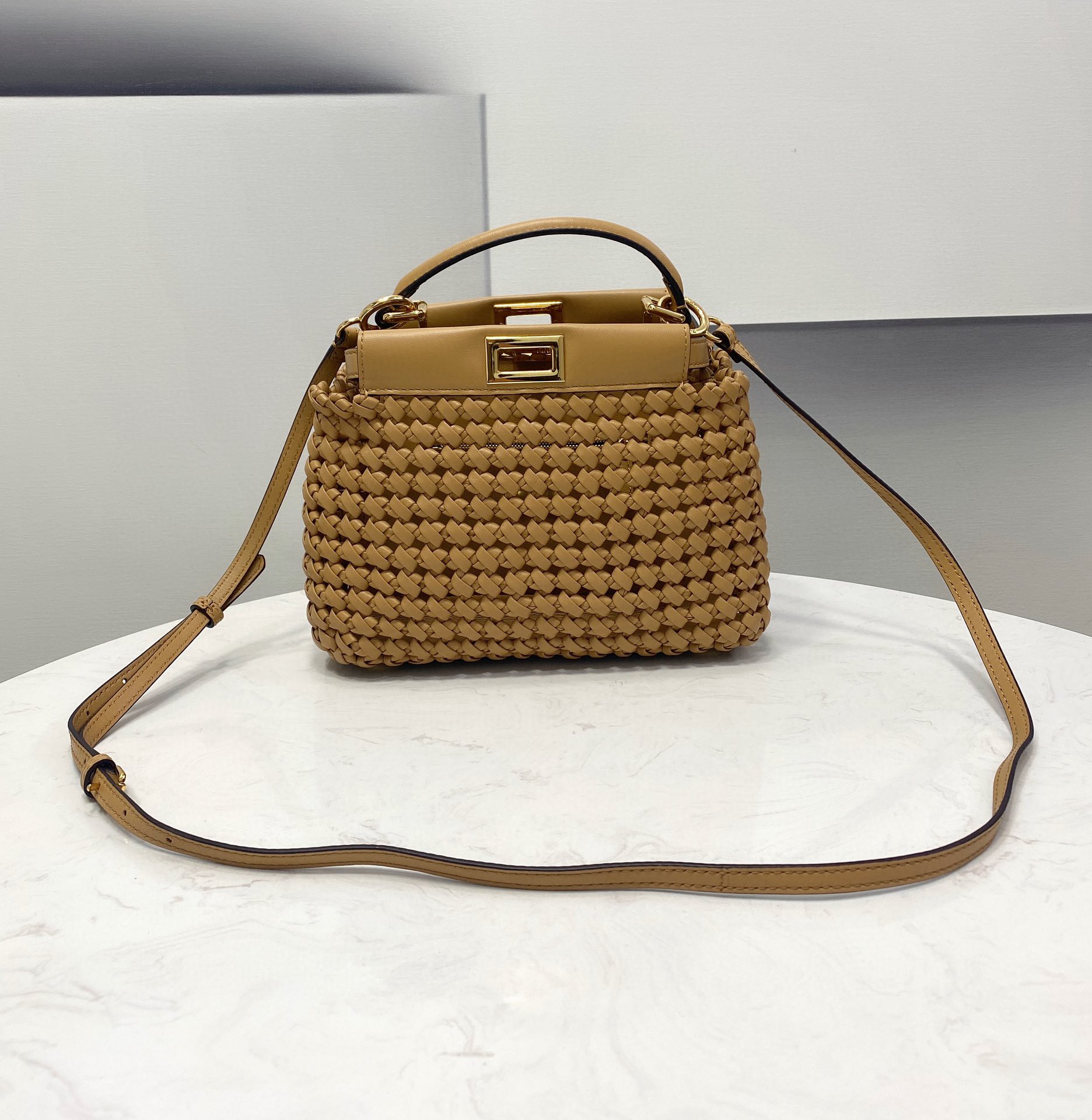 Fendi Peekaboo Mini Light Brown Braided Bag For Woman 18cm/7in