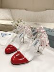 Prada Patent Sling-Back Pumps White/Red For Women 3.5/90mm PRD