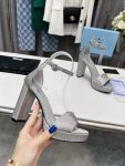 Prada Satin Platform Sandals With Crystals Silver For Women 5.3in/135mm PRD