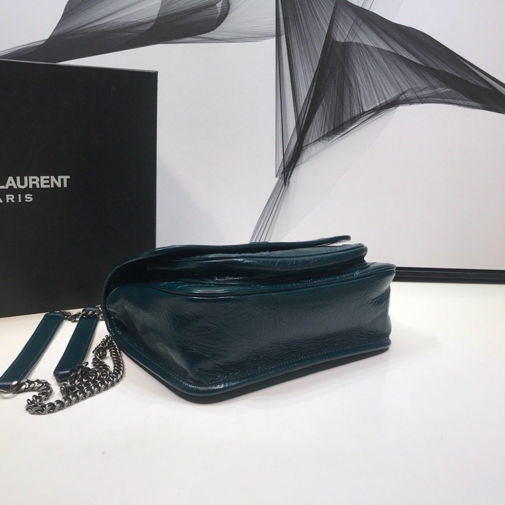 Saint Laurent Niki Baby Chain Bag In Crinkled Vintage Dark Green For Women 8.2in/21cm YSL