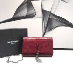 Saint Laurent Kate Medium Chain Bag With Tassel In Embossed Crocodile Burgundy For Women 9.4in/24cm YSL