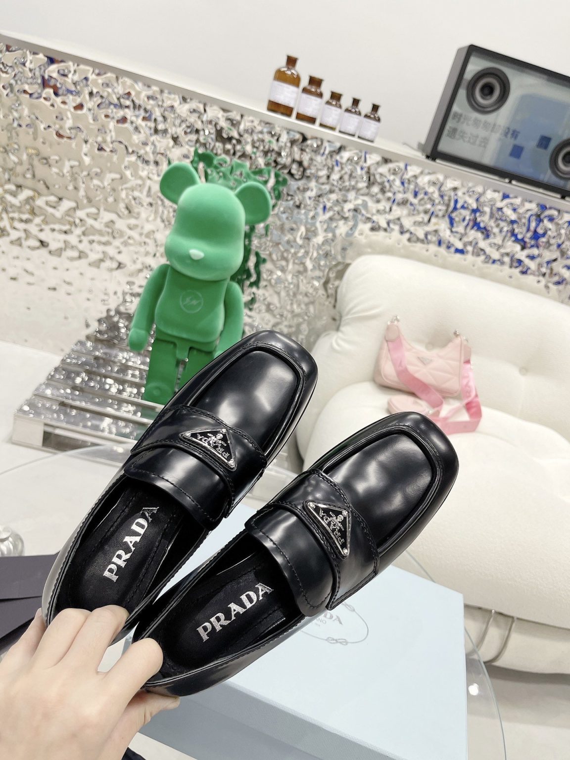 Prada Brushed Loafers Black For Women 1in/25mm PRD 1D902M_055_F0002_F_025