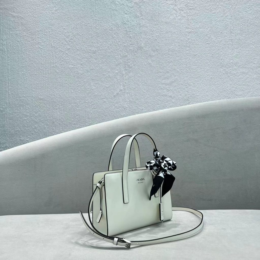 Prada Re-Edition 1995 Brushed Mini Handbag White For Women, Women’s Bags 8.6in/22cm