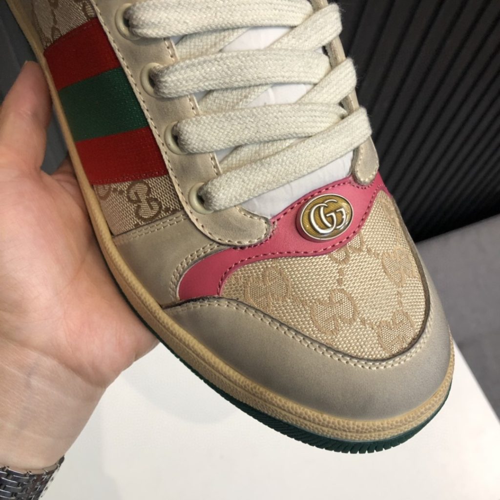 Gucci Men’s Screener GG Distressed High Top Off-White Pink For Men 5637309