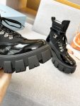 Prada Monolith And Nylon Fabric Boots Shiny Black For Women PRD