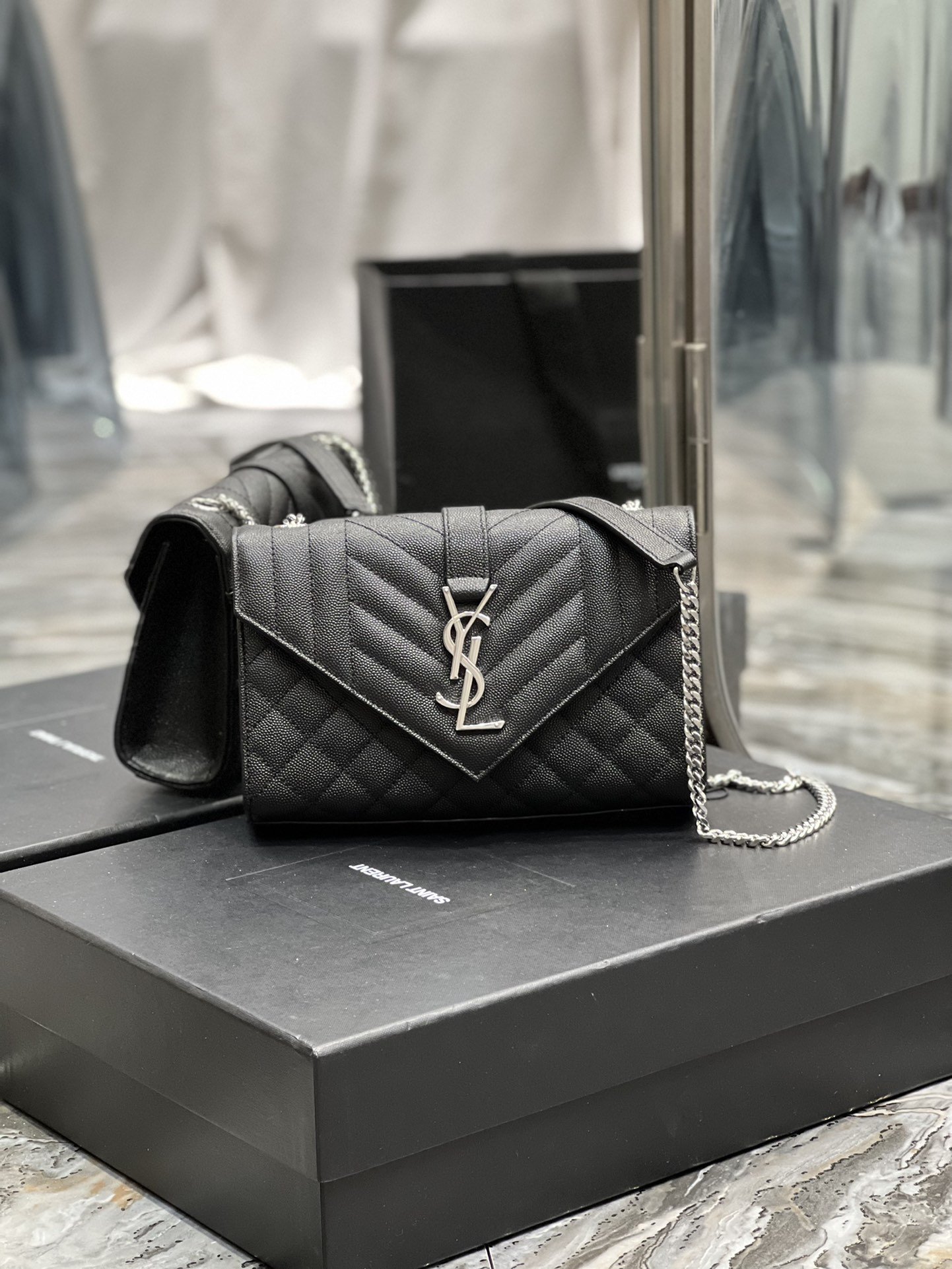 Saint Laurent Small Bag Black In Mix Matelasse For Women 8.2in/21cm YSL 600195BOW921000