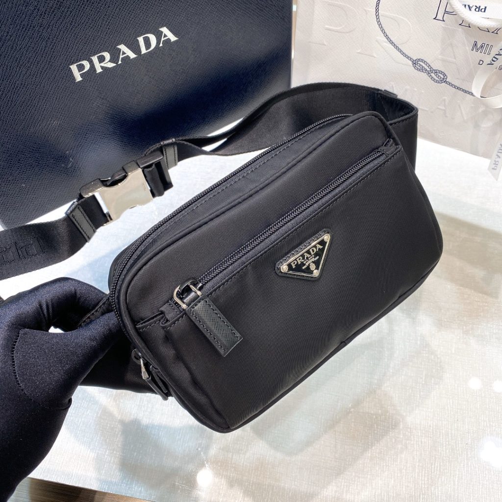 Prada Re-Nylon And Saffiano Belt Bag Black For Women, Women’s Bags 8.2in/21cm 2VL977_2DMG_F0002_V_WOO