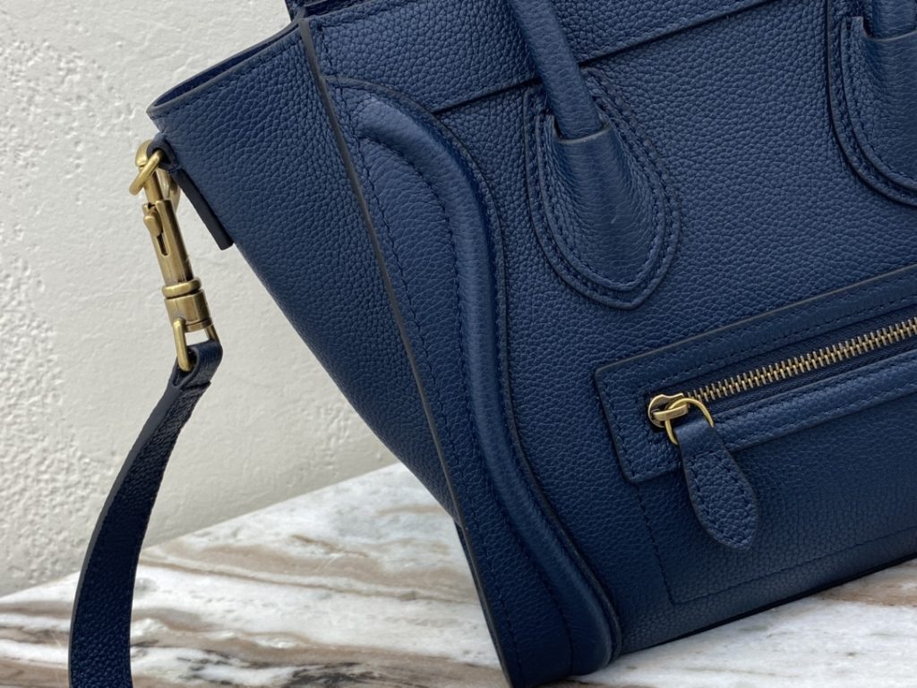 Celine Nano Luggage Bag In Drummed Dark Blue For Women 8in/20cm