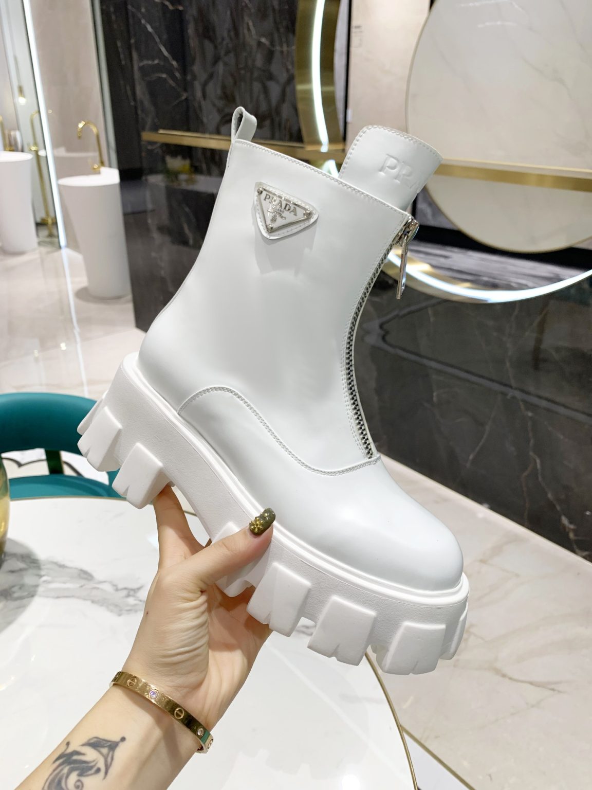 Prada Zipper Ankle Boots White For Women PRD