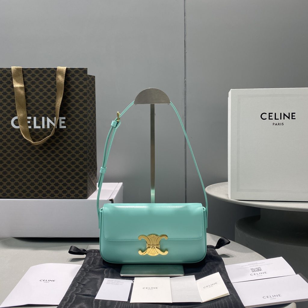 Celine Triomphe Shoulder Bag Mint Green For Women 8in/20cm