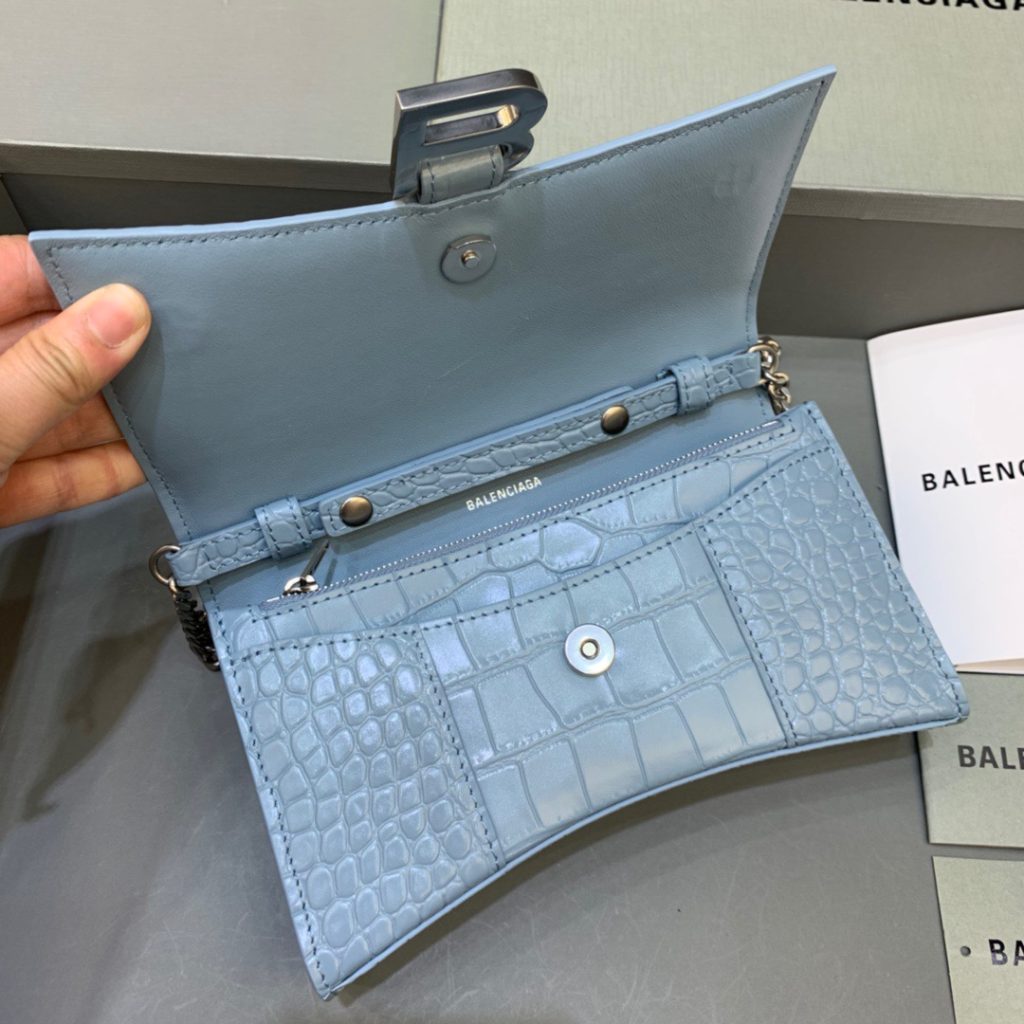 Balenciaga Hourglass Wallet On Chain in Blue, For Women, Women’s Bags 7.6in/19cm