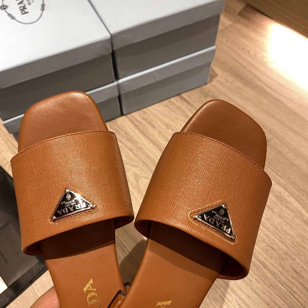 Prada Saffiano Slides Brown For Women 0.4in/10mm PRD