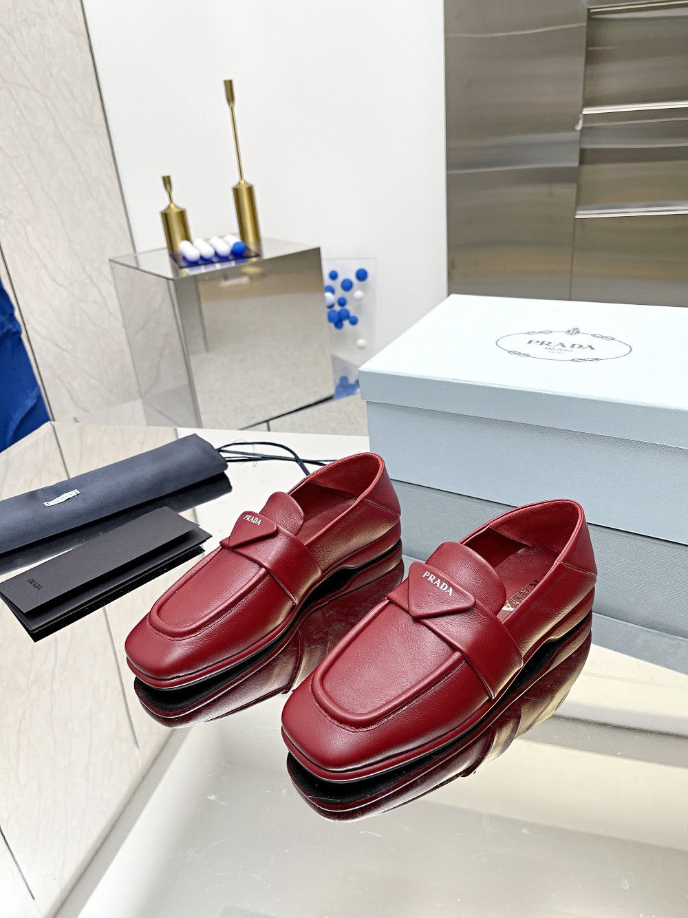 Prada Patent Loafers Burgundy For Women PRD