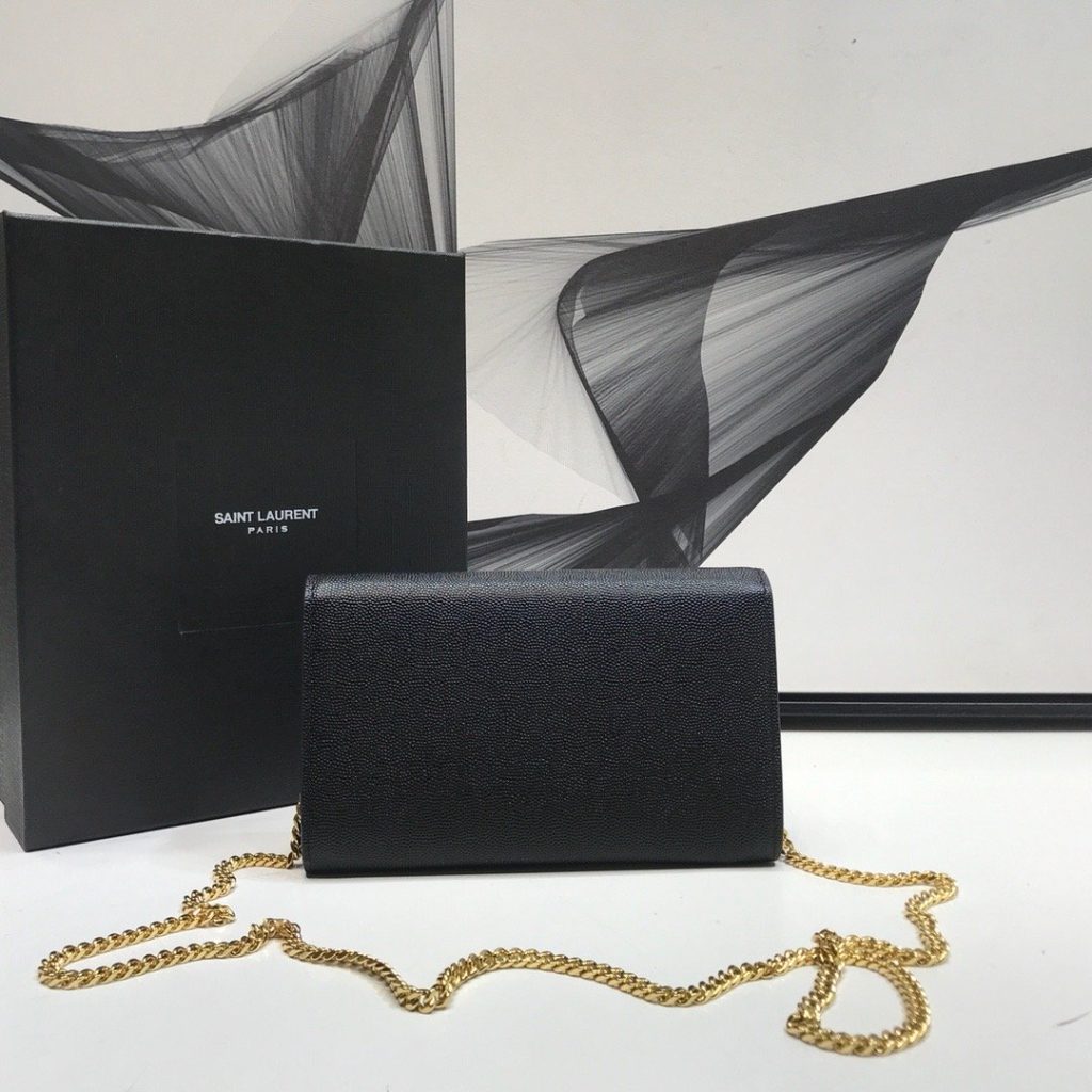 Saint Laurent Uptown Chain Wallet Black For Women 7.4in/19cm YSL 6077881GF0J1000