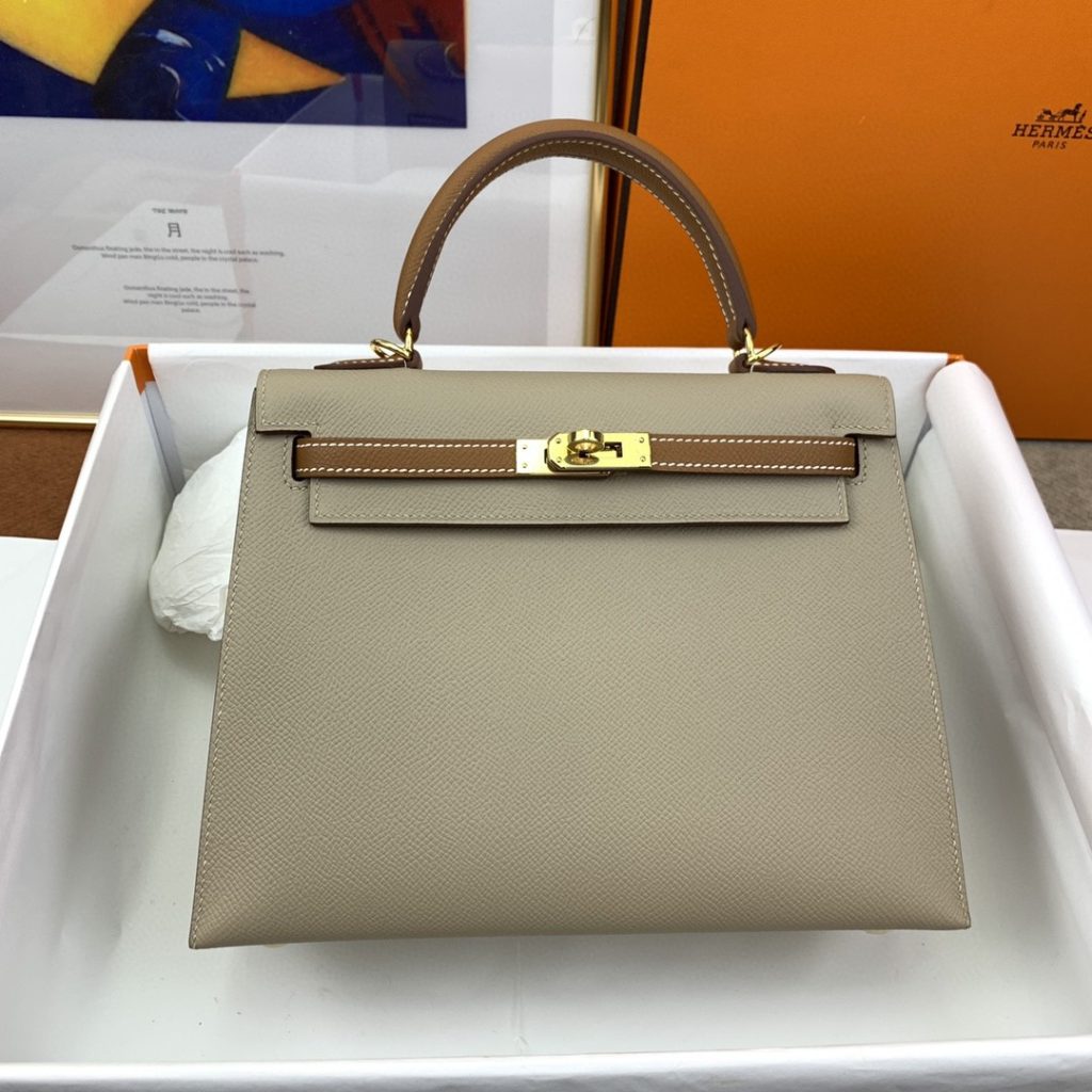 Hermes Kelly 25 Sellier Epsom Greige/Brown Bag For Women, Women’s Handbags, Shoulder Bags 10in/25cm