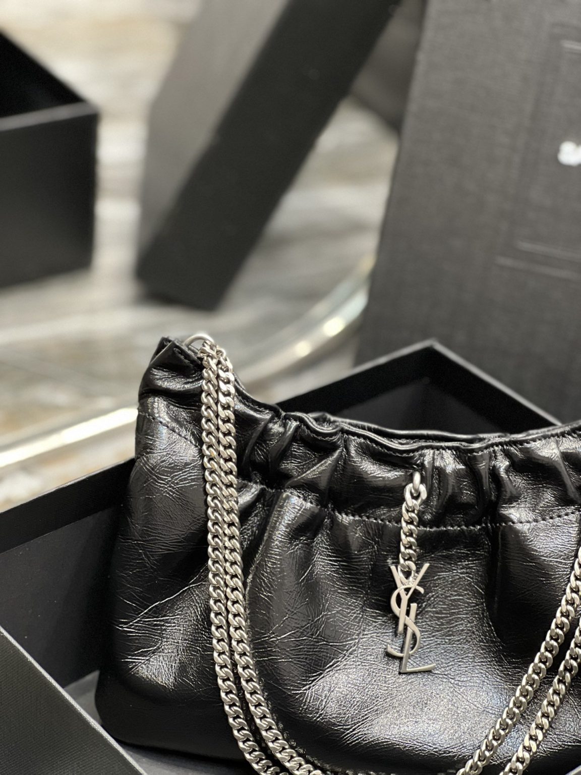 Saint Laurent Hobo Mini Bag Black With Silver Hardware For Women 9.4in/24cm YSl