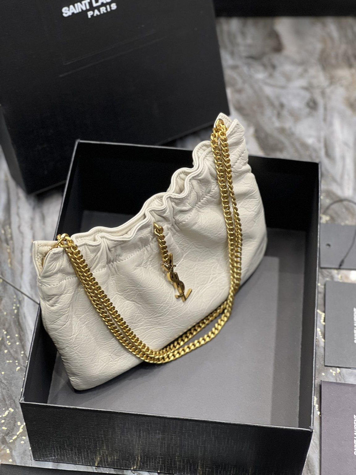 Saint Laurent Hobo Mini Bag White With Bronze Toned Hardware For Women 9.4in/24cm YSl