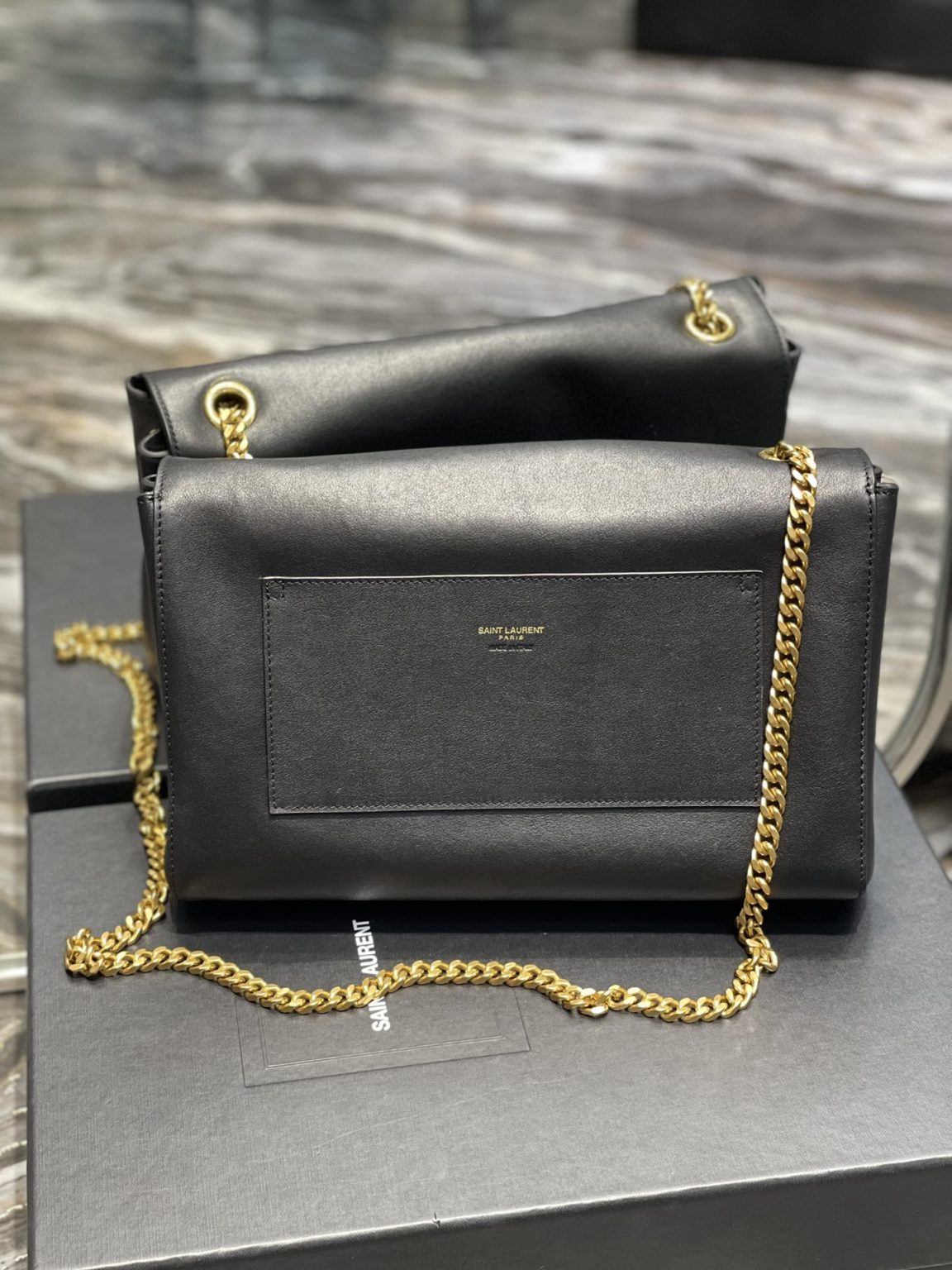 Saint Laurent Kate Medium Reversible Chain Bag Black In Suede With Gold Hardware For Women 11.2in/29cm YSL