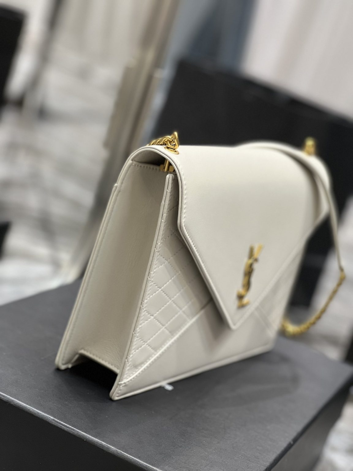 Saint Laurent Gaby Chain Bag White With Gold Hardware For Women 10.4in/27cm YSL