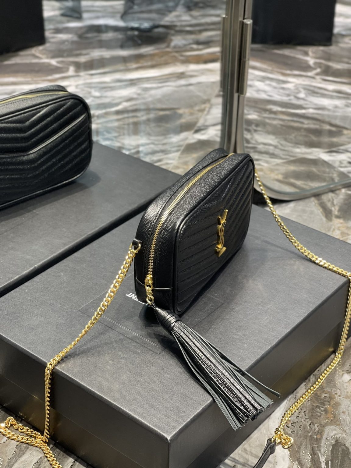 Saint Laurent Lou Mini Bag Black In Quilted Grain De Poudre With Gold Hardware For Women 7.4in/19cm YSl 6125791GF011000